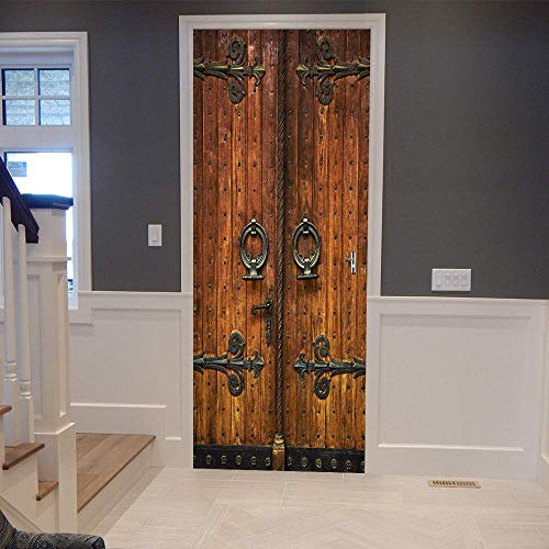 COLORSPRING 3D Classic Old Wood Door Decal Stickers Peel and Stick, Door Mural Cover Removable Self-Adhesive Wallpaper for Home Décor (MT-033)