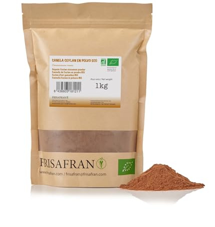 FRISAFRAN | Cannelle de Ceylan Biologique en Poudre 1kg | Épice | Nourriture naturelle | Ceylan Bio | En Poudre | moulu | Cannelle-Ceylan | sans gluten | végétalienne | couleur saveur et arôme