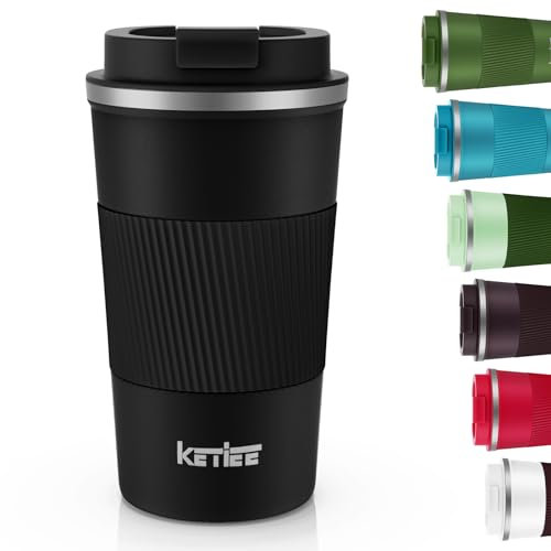 KETIEE Kaffeebecher to go,510ml Thermobecher Kaffee-to-go,Kaffeebecher Thermo,Doppelwandig Reisebecher Travel Mug,Vakuum Isolierbecher mit auslaufsicherem Deckel für Kaffee und Tee,Schwarz