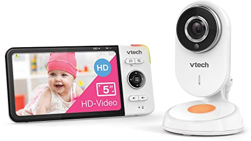 VTech Babymonitor VM818 HD – Video-Babyphone mit Weitwinkelkamera – HD-Video, klarer Sound, 5 LCD-Farbbildschirm und Nachtsichtfunktion – Mit Gegensprechfunktion, Schlafliedern und Geräuschen