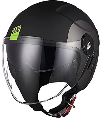 ORIGINE Motorradhelm Jethelm Roller Helm Scooter Helm Chopper Helm Moped Mofa Helm mit Doppelvisier ECE Zertifizierung (Track Fluo Yellow Black,XS)