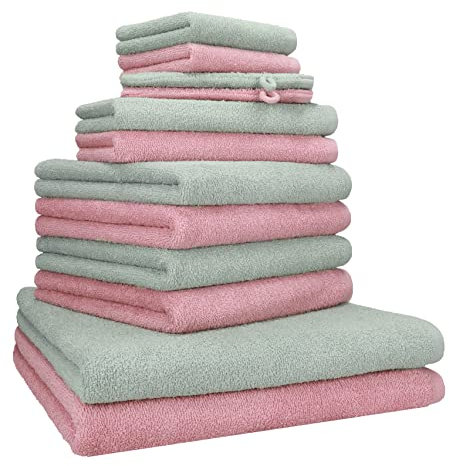 Betz 12 TLG. Handtuch Set Berlin 100% Baumwolle 2 Liegetücher 4 Handtücher 2 Gästetücher 2 Seiflappen 2 Waschhandschuhe Farbe Jade - Lotus