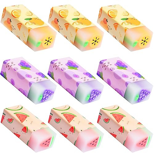 PEAKTOP Radiergummi Kinder, 9 Obst Radiergummis, Fruchtgeschmack Duftender Radiergummi Set, Mitgebsel Kindergeburtstag Posten, Bürobedarf Schreibwaren für Schule, Zuhause, Büro