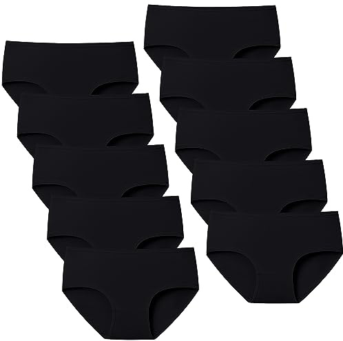 Domee Teen Girls Knickers Cotton Underpants Panties Underwear Hipster Pack of 10 Black 11-13 Years (Manufacturer Size L)