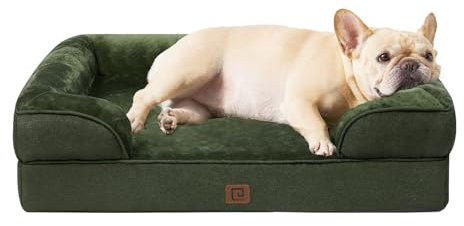 EHEYCIGA Orthopädisches Hundebett Kleine Hunde, 89x56cm, Memory Foam Hundekorb Mittelgroße Hunde, Waschbar Hundesofa Wasserdicht rutschfest, Hundecouch mit Hohem Rand, Dunkel Grün