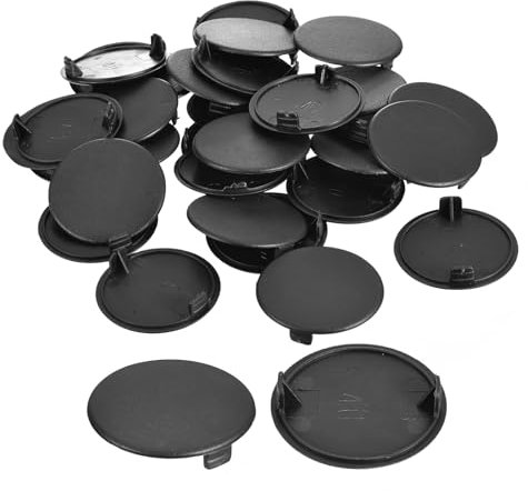 sourcing map 30Pcs Hinge Hole Covers, 40mm(1 9/16) Dia Plastic Concealed Hole Cover Round Flush Type Caps for Furniture Cabinet Cupboard, Black