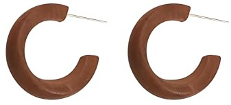 QLUYCKW C Wooden Hoop Earrings Vintage Bohemian Nature Wooden Hoop Stud Earrings Natural Lightweight Geometric Retro Earring for Women (001)