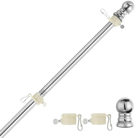 PATIKIL 6FT Asta Bandiera 1 Dia Inossidabile Acciaio Asta Bandiera Asta con Groviglio Gratis Anelli per 3' x 5' Bandiera Esterno Casa A Parete Barca Camion (Senza Staffa) Tono Argento