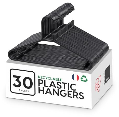 Iris Ohyama, Kleiderbügel, schwarz, 39 cm, 30 stück, Plastik, Kunststoff, CHM-39, Bügel, Platzsparend, Strapazierfähig, Hangers, Mantel, Hemd, Jacke
