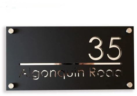 Placa De Dirección Personalizada,Letrero De Número De Casa 3D Acrílico Personalizado Con Nombre De Calle,Numeros Casa Exterior,Señal De Dirección De Tienda Placa (25 * 45cm,Plata y negra)