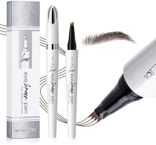 Liquid Eyebrow Pencil - Tattoo Eyebrow Pen with Fork-Tips Long-lasting Waterproof Eyebrow Pen and Smudgeproof Brow Pen for Naturally Defined Eyebrows (02# Dark Brown)