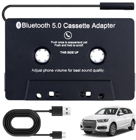 Sporgo Adattatore Cassette per Autoradio: Bluetooth 5.0 per Ricevitore AUX, Adattatore AUX per Auto, Nero