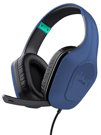 Trust Gaming GXT 418B Rayne Cascos Gaming Ligeros para PC Xbox PS4 PS5 Switch Mobile, Drivers de 50 mm, Conexión 3.5 mm, Micrófono Plegable, Auriculares con Cable 2m Over-Ear, Azul