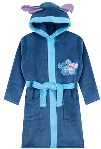 Disney Lilo And Stitch Dressing Gown | Girls Bathrobe | Fleece Dressing Gown With 3D Ears | Blue 12-13 Years