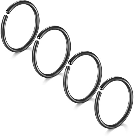 LAURITAMI 4 st näsringar ringar ringar åtsittande 22 g 20 g 18 g 16 g rostfritt stål näsa septum tragus örhänge läpp näsborre piercing smycken för kvinnor män, diameter 6/8/10/12 mm, 8mm, Rostfritt