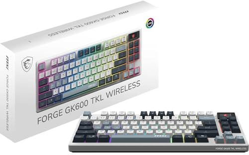 MSI FORGE GK600 TKL WIRELESS SKY, QWERTY, IT Layout – Switch Meccanici Lineari, Keycaps PBT Dye-Sublimated, Base Antiscivolo, LED RGB, USB Type-C 2.0, Bluetooth e Wireless 2.4GHz