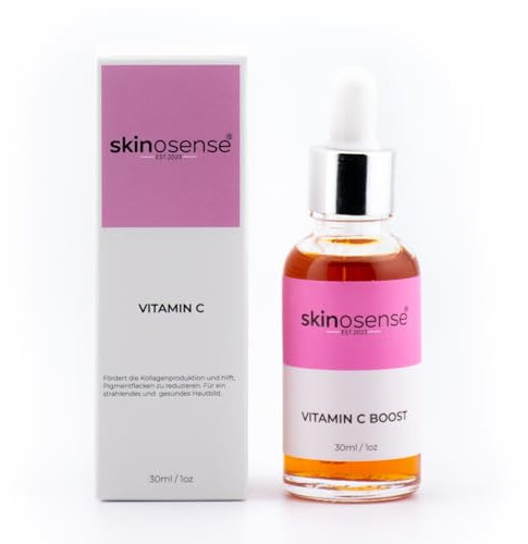 Skinosense® Vitamin C Boost Serum, aufhellend und regenerierend, reduziert Pigmentflecken und Fältchen, fördert Kollagenproduktion für strahlendes Hautbild, vegan & tierversuchsfrei (30 ml)