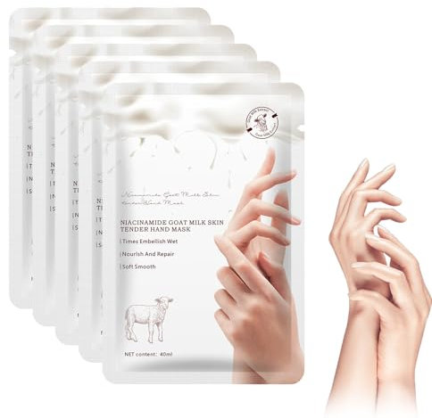 Guanti Maschera per Mani Alla Latte Di Capra E Niacinamide, Idratanti E Riparatori per Mani Secche E Screpolate, Rimuovono Pelle Morta E Ruvida, Maschera Spa Infusa Di Collagene, 5 Pezzi
