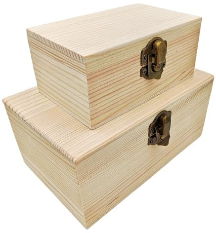 Anktily Confezione da 2 scatole in legno grezzo, rustiche, piccole scatole di legno con chiusura di bloccaggio, per fai da te, per la decorazione della tavola della casa