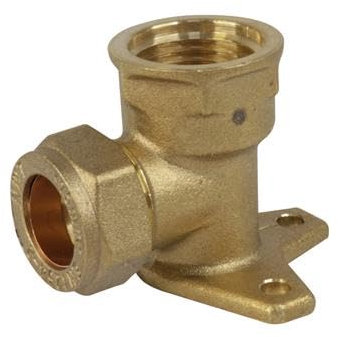 Handyfix 15mm Compression Elbow | 15mm x 1/2inch Female Wall Plate Elbow for Outside Tap | Brass Compression Joint - Plumbing Fittings | Brass Connector Joint Wallplate - Plumbers Pipe Fitting