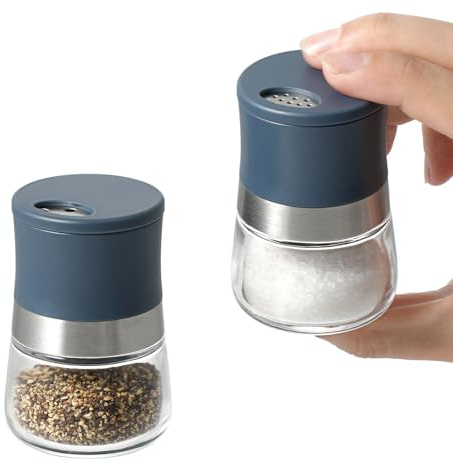 vzaahu Salt and Pepper Shakers 2 Set Blue 1oz,with Adjustable Pour Holes,Eco-Friendly Materials RPET，Spice Shaker Dispenser，Blue