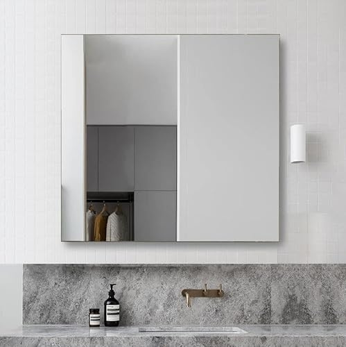 baanio - Espejo Baño Cuadrado 100x100 cm Smooth | Espejos de Baño con Antivaho | Vidrio Resistente 4 mm, Plata Ecológica sin Cobre, Fácil Instalación | Diseño Moderno