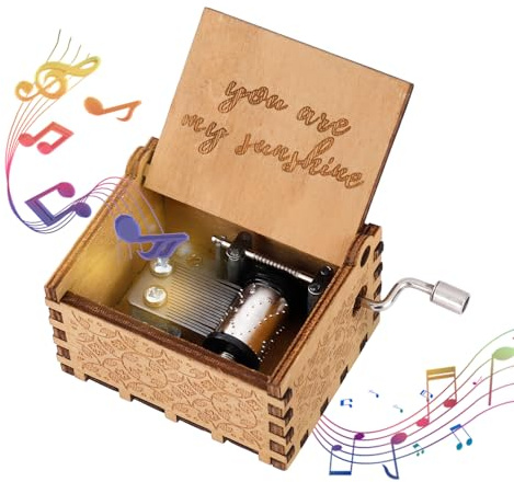 Songella Caja de Música de Manivela de Madera Caja Musical Tallada a Mano del Tema Retro Regalo para Pareja Niños Amigos, You Are My Sunshine