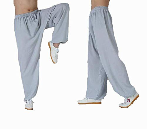 Generisch Tai Chi Kleidung Damen，frau Und Männer Tai Chi Hosen Bambus Hanf Wu Shu Kung Fu Kleidung Weiche Bequeme Atmungsaktive Yoga-ausrüstung Kampfkunst Zen Meditation Traditionelle(Grau,XL)