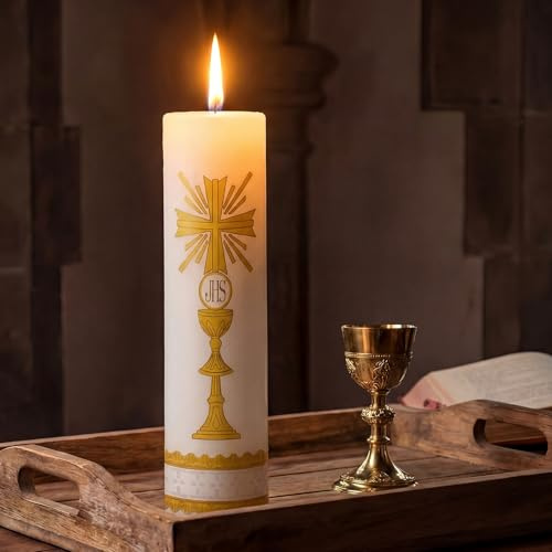 Nuanchu 8'' Cirio Pascual Catolico Easter Catholic Candle Religious Paschal Candle 2026 Christ Jhs Custody Gold Cross Prayer Candles Holy Saint Cup, Baptism Prayer Vigil Holy Week Church