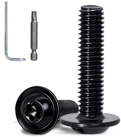 KINETOX 20 unidades Tornillos de Cabeza Alomada con Valona M6x30 mm Negros | Tornillos A2 V2A, Torx, Rosca Completa, Incluye Broca y Llave Torx, para Automóvil, Máquinas y Trabajos de Metal