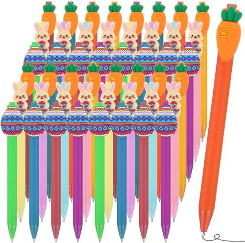 Augenstern 48 penne a sfera in gel pasquale, regalo di Pasqua, coniglio, carote, uova di Pasqua, per sacchetti di Pasqua, da riempire, ufficio, regali di Pasqua