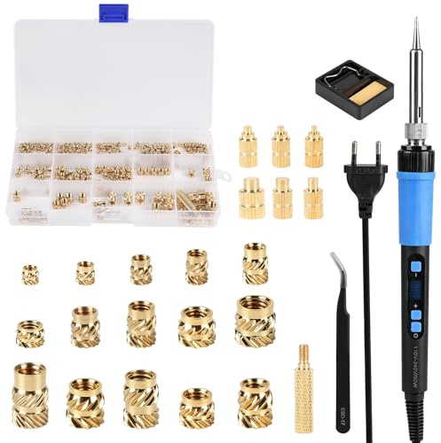 LALAGO 161 Pezzi Inserti Filettati Stampa 3D, Saldatore con Temperatura Regolabile Tramite LED con 152 Rivetti Filettato in Ottone da Fondere M2, M3, M4, M5, M6, M8, 6 Ausili per la Fusione