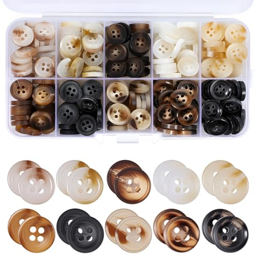 300 Pcs Resin Buttons for Sewing 10 Types 0.45in 4 Hole Round Sewing Buttons with Storage Box Elegant Assorted Button for Clothes Shirt Suit Coats Sweaters Pants DIY Manual Replacement Decorations