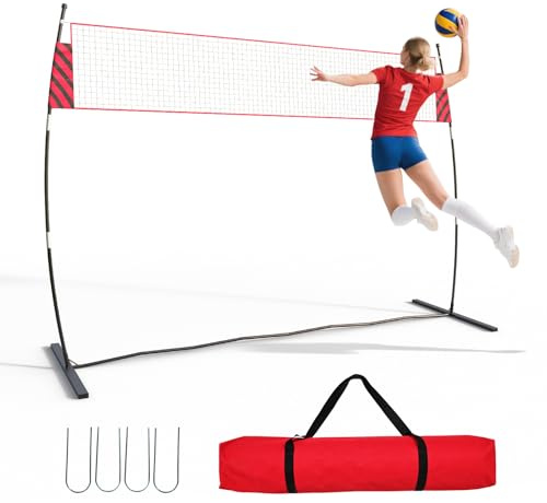 GarveeMore Filet de Volley-Ball Autoportant 365 x 243 x 80 cm, Ensemble Complet Portable, Filet d’Entraînement Intérieur Extérieur, Facile à Assembler, Résistant en Fer Fibre de Verre Filet PE