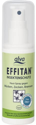 alva® Naturkosmetik EFFITAN Insektenschutz 100 ml - mit Zitroneneukalyptusöl - ohne DEET - sehr wirkungsvoll - effektiver Schutz - gegen Mücken, Bremsen und Zecken