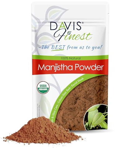 Davis Finest Bio-Manjistha Rubia Cordifolia-Pulver 100 g, Haar- und Hautpflege, aufhellend – rote Haarfarbe, Farbmaske, Spülung