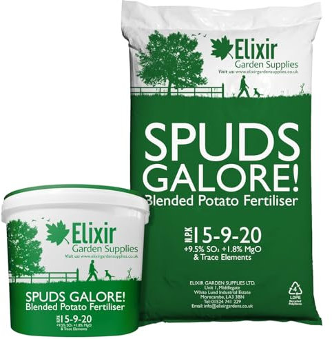 Elixir Gardens Spuds Galore Blended Potato Fertiliser/Plant Food | 15-9-20 +9.5% SO3 +1.8% MgO | 100g-25kg Available in Bag or Tub | Covers 140m² | 10kg Bag