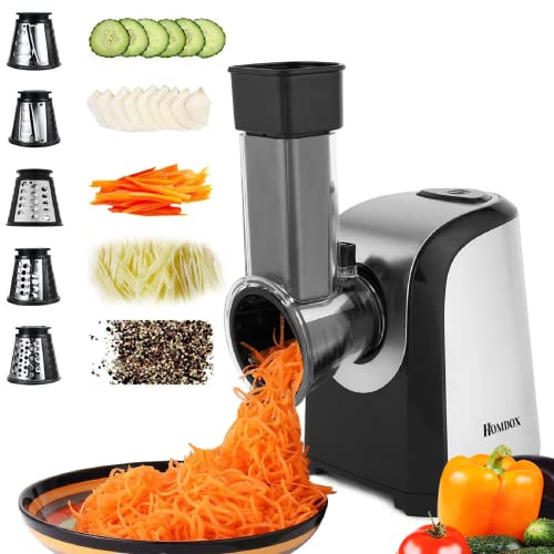 Homdox Electric Salad Maker, Professional Slicer Shredder Greater Electric Cheese Grater Salad Maker Machine Carrot Slicer with 4 Stainless Steel Rotary Blades, One-Touch Control, 150W