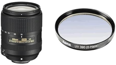 Nikon AF-S DX 18-300 mm 1:3,5-6,3G ED VR Reisezoom-Objektiv (inkl. LC-67 Frontdeckel und LF-4 Rückdeckel) Schwarz & Hama UV-Filter 67mm (Schutz-Filter mit 4-Fach Vergütung, inkl. Filterbox)