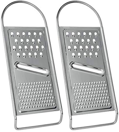 EUROXANTY® Grattugia in metallo | Grattugia per formaggio | Mandolina di verdure | Grattugia per zenzero | 4 modalità di taglio | Con manico per tenere | Grattugia da 21 cm | 2 pezzi
