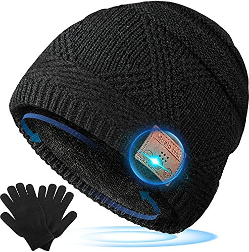HANPURE Gifts for Men Bluetooth Beanie Hat - Christmas Stocking Fillers Gifts Bluetooth 5.0 Music Hat with Headphones Bonus Warm Gloves, Cool Gadgets Winter Hat Tech Gifts for Dad Teenage Husband