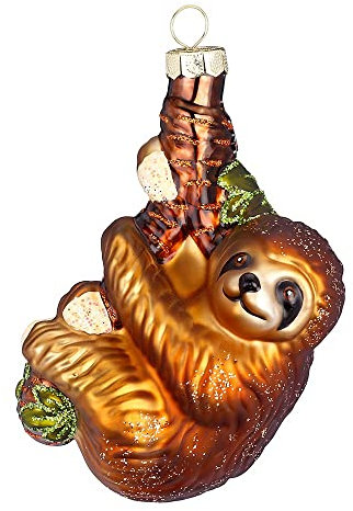 Inge-glas Glas 10cm Faultier mit Glitzer Highlights Weihnachtskugeln Dschungel Tiere braun