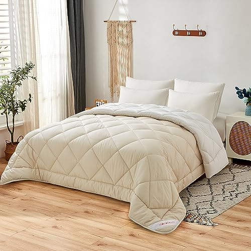 NH NOVOTEXTIL HOGAR Edredón Relleno Nórdico Cama 180 (260x270), Edredón Bicolor de Fibra 350 gr/m² - Nórdico Invierno Suave, Ligero, Reversible y Transpirable (Beige/Lino)