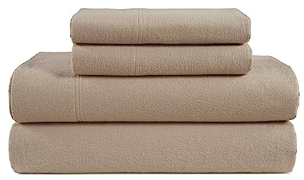 LANE LINEN Cotton Flannel Sheets - Brushed for Extra Softness - Lightweight 100% Cotton Sheets - Warm & Cozy Flannel Full Bed Sheets Set, 15 Deep Pocket - Taupe