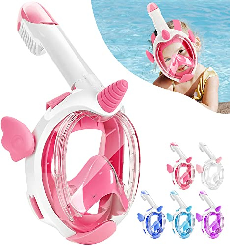 HINATAA Máscara de Buceo para Niños,180°Panorámica Anti-Vaho,Máscara y Antifugas con Doble Vía de Flujo de Aire,para Niños de 4 a 10 Años(Rosa),Blanco,Rosa,Azul,Morado,Azul Oscuro