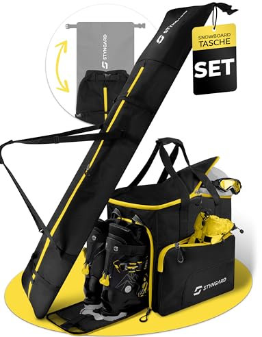 STYNGARD Snowboardtasche Set mit Stiefeltasche [140cm bis 190cm] - Boardbag Snowboard mit Polsterung im Bindungsbereich - Snowboardtasche Modell Calgary (Schwarz-Gelb)