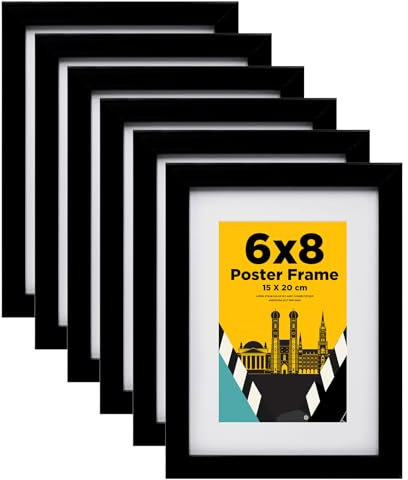 Egofine Bilderrahmen 15x20 cm,Holzrahmen Rahmen 15x20 cm mit Acrylglas für Tisch- und Wandmontage,Passepartout für Fotos 10 x 15 cm,Perfekt für Porträts, Zuhause, Büro,Schwarz,6er