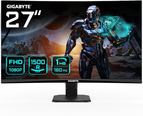 Gigabyte GS27FC 27 FHD Curved Gaming Monitor - 1920 x 1080, 180Hz, 1, 250 cd/m², FreeSync Premium, HDR Ready, HDMI 2.0, DisplayPort 1.4