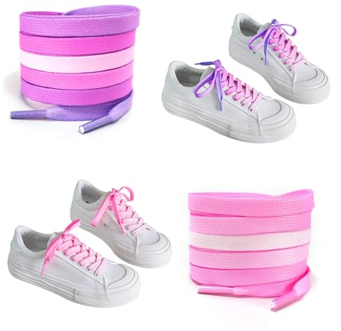 EQLEF Cordones Arcoiris, 2 pares de Cordones de Colores Graduales Cordones para Niñas y Cordones de Colores de Suela Plana 120cm 5-6 Hoyos Zapatillas Deportivas Casuales Zapatos
