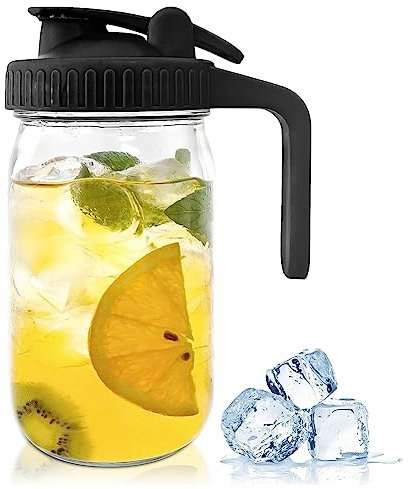 JDigJid Bocal Mason de 32 Oz avec Couvercle à Bec Verseur - Pichet en Verre Sceau de Pot Mason Gradué pour Jus, Lait, Café, Thé, Limonade, Boisson